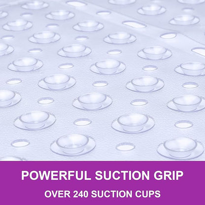 Reetual XL Shower Mat Non Slip - 27x27 Bath Mat for Shower Stall or Large Bathtub Mat with 240 Powerful Suction Cups and Drain Holes. Black Shower Mats for Bathroom (Clear Mat)