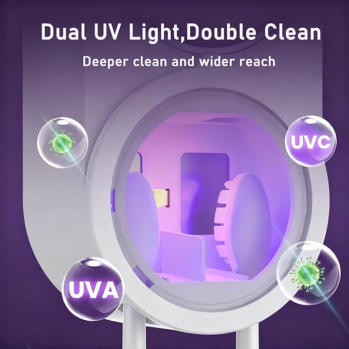 KLUEHOME UV Toothbrush Sanitizer & Holder for Bathroom, LED Smart Screen, Light Cleaning and Air Drying, Mirror Wall Mounted,Fits Most Electric, Manual and Kids’ Toothbrushes
