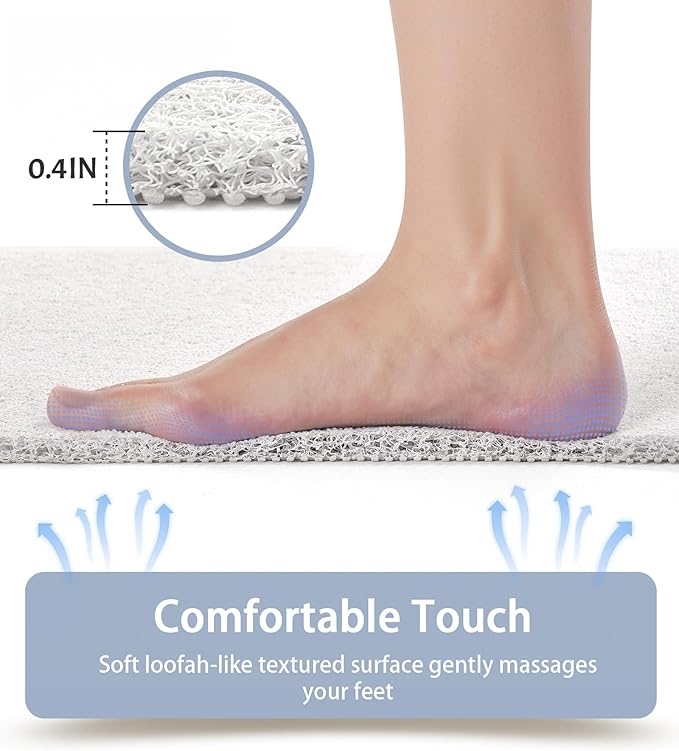 Mecko Non Slip Shower Mats,17x30 Inch,Anti-Slip Bathtub Mats with Suction Cups for Bathroom, Foot Scrubber Loofah Bath Mats for Shower, Quick Drying Shower Stall Mats for Wet Areas (White)