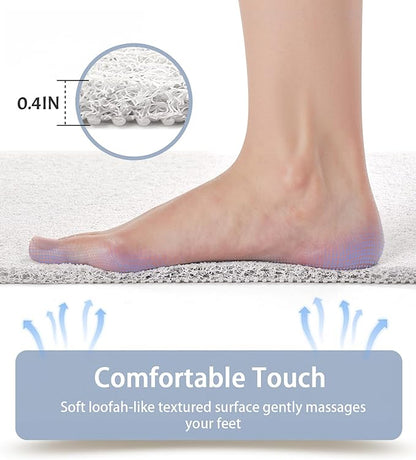 Mecko Non Slip Shower Mats,17x30 Inch,Anti-Slip Bathtub Mats with Suction Cups for Bathroom, Foot Scrubber Loofah Bath Mats for Shower, Quick Drying Shower Stall Mats for Wet Areas (White)