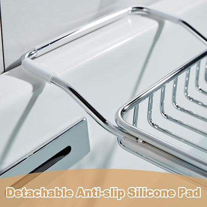Stainless Steel Bathtub Caddy Tray, Expandable Bathtub Holder Table, Adjustable Bathroom Tray, Bath Organizer Tub Shelf,Gold,26.8~35.4in