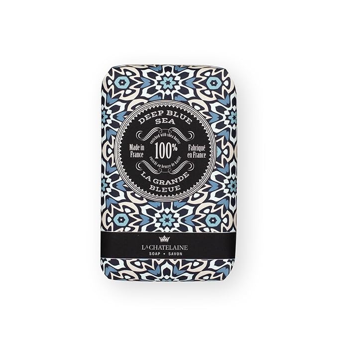 La Chatelaine Shea Butter Bar Soap| Natural and Organic |Triple Milled | Made in France | Unisex, Men, Women | Large (Deep Blue Sea)