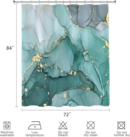 Extra Long Shower Curtain 72 x 84 Inch, Turquoise Tall Abstract Marble Shower Curtains for Bathroom, Modern Luxury Art Decor Ink Texture Fabric Shower Curtain Set with Hooks