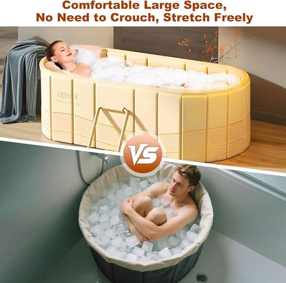 Portable Bathtub for Adult 59" Large Collapsible Cold Plunge Bathtub Foldable No Installation Ice Bath Tub for Shower Stall, Bathroom Hot SPA Soaking Standing Tub
