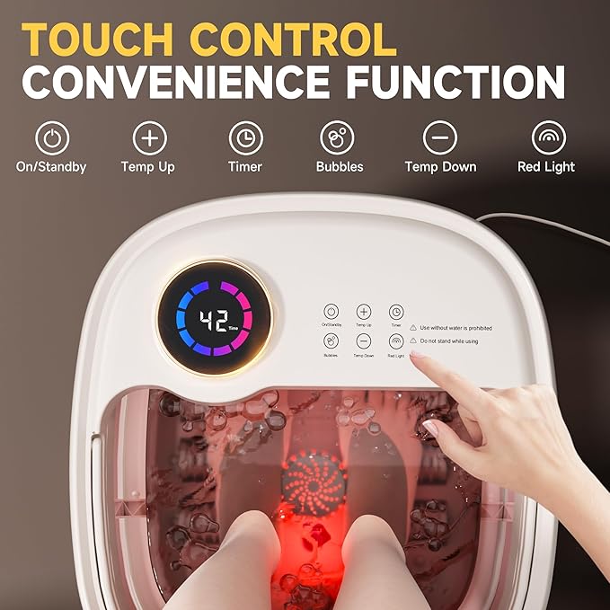 Foot Spa Bath Massager with Heat Bubble，Heating Foot Soaking Tub for Collapsible Foot Bath Bucket with Bubbles, Remote Control，Red Light, Pumice Stone, and Shiatsu Rollers for Gift