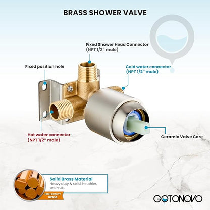 gotonovo Dual 2 in 1 Shower Head Kit High Pressure Combo System Shower Faucet 6 Modes ABS Handheld Spray Shower Trim Kit with Valve Shower Head and Handle Set Brushed Nickel