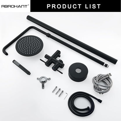 RBROHANT Freestanding Outdoor Shower Black, Height Adjustable Outside Showers for Backyard Garden Pool Beach, Outdoor Shower Fixtures with 10” Rain Shower Head and Handheld, Matte Black, JK0316