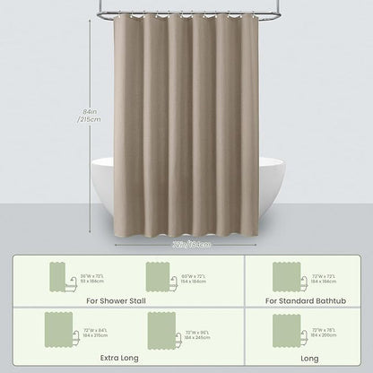 Inhousolu Fabric Shower Curtain Waffle Weave, 230 GSM Heavy Duty, Weighted Hem, 14 Metal Hooks, Water Repellent, Machine Washable, Hotel Spa Luxury Bath Curtain Set, 72 x 84 Inch, Beige