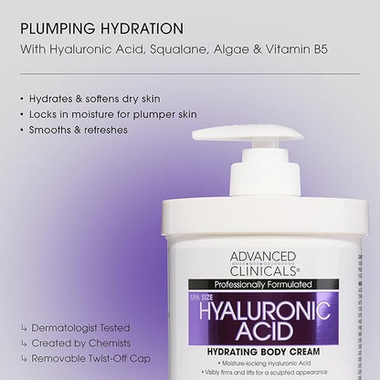 Advanced Clinicals Hyaluronic Acid Moisturzier + Brightening Vitamin C Cream 2pc Skincare Set For Women & Men | Face Moisturizer & Body Cream Helps Improve Look Of Crepey Skin & Uneven Skin Tone, 2pc