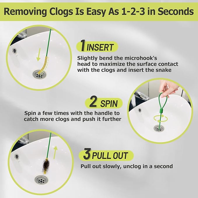 Kelly's Collection 30 Inch Drain Snake Hair Clog Remover Tool, Anti-Break Sink Snake Drain Cleaner Tool for Bathroom Sink Tub, Shower, Pipe Drain(5 Pack)