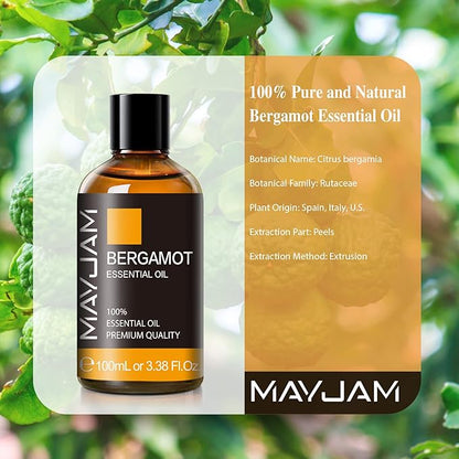 MAYJAM 100ML/3.38FL.OZ Bergamot Fragrance Oils with Glass Dropper, Essential Oils for Diffusers for Home, Long Lasting Scented Oils for Diffusers Soap Candle Making