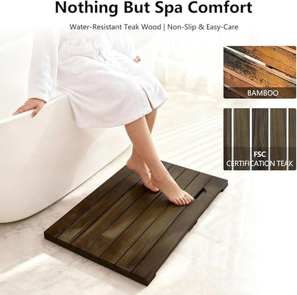 Teak Wood Shower Mat, 24"x18" Bath Floor Mat with Natural Surface for Indoor Shower, Bathroom Spa (24"x18")