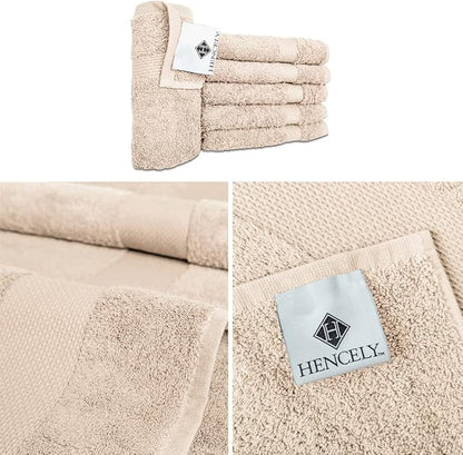 Hencely Premium 6-Pack Washcloths 12x12 Inches Soft Turkish Cotton High Absorbent and Quick Dry Dishtowel for Kitchen and Bath (Wash Cloth 6 Pack, Beige)