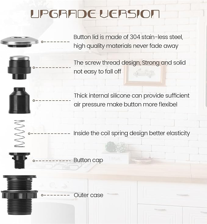 Garbage Disposal Air Switch Kit Sink Top Waste Disposal Long Stainless Steel Brushed Nickel On/Off Air Button Food and Waste Disposals Part by Etoolcity, UL Listed