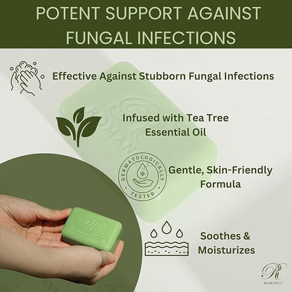 Romancy Tea Tree Antifungal Soap Bar for Face & Body, Antifungal & Antibacterial Cleansing Bars, Helps Control Body Odor, For Acne-Prone & Itchy Skin, Gift Ready, 2-Pack Christmas Gift