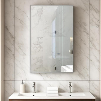 Blossom 15x26 Inch Aluminum Medicine Cabinet with Mirror – Recessed or Surface Wall Mounted Bathroom Storage with Adjustable Glass Shelves, Soft Close Hinges, Rust-Resistant and Modern Mirrored Design