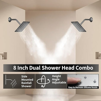 Digital Display Shower Fixtures Brushed Nickel Shower System with 12 inch Ceiling Mounted Shower Head and 2 Wall Mounted Shower Head(8 inch), Handheld Shower
