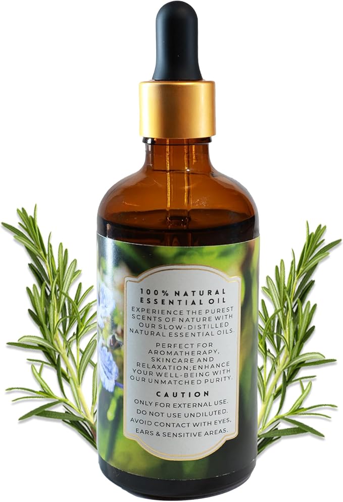 Luxurious Rosemary Essential Oil by Enhanced Essentials|Undiluted & Pure|for Hair Care,Skin Care, Aromatherapy,Bath,Massage,Gifting,Soap & Candle Making|with Glass Dropper| 3.38 fl oz (100 ml)