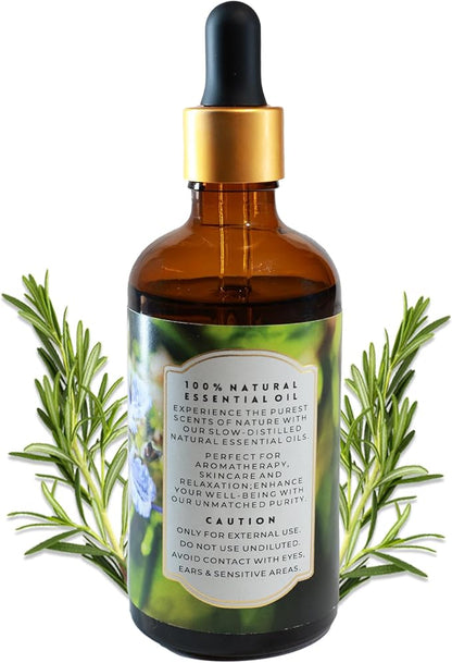 Luxurious Rosemary Essential Oil by Enhanced Essentials|Undiluted & Pure|for Hair Care,Skin Care, Aromatherapy,Bath,Massage,Gifting,Soap & Candle Making|with Glass Dropper| 3.38 fl oz (100 ml)