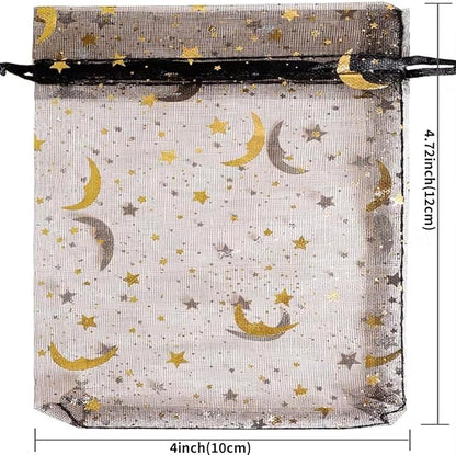 Hopttreely 100 Pieces Moon Star Organza Bags, Mixed Color 4x4.72(10X12CM) Satin Drawstring Organza Pouch Wedding Party Favor Gift Bag Jewelry Watch Bags