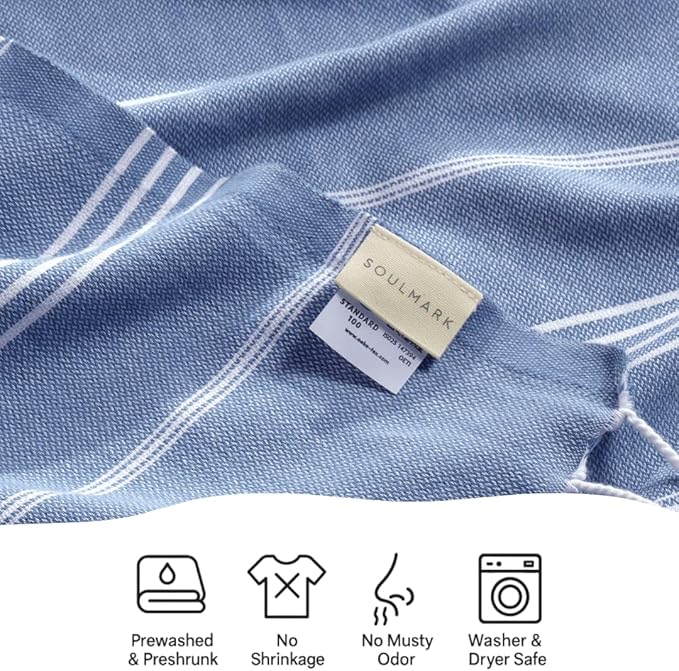SOULMARK 100% Cotton Turkish Beach Towel with Bag - 38"x71" - 2 Pack - Made in Green & Oeko TEX Certified - Pre-Washed and & Free - Quick Dry and Lightweight for Travel - Made in Turkey - Light Blue