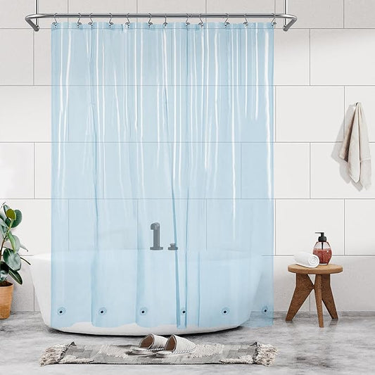 Barossa Design Clear Blue Shower Curtain Liner - PEVA Heavy Duty Shower Liner with 6 Magnets and Metal Grommets, 72" x 72" Waterproof Bathroom Curtains - Clear Blue