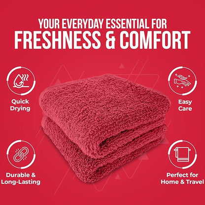 DAN RIVER 12 Pack Wash Cloths for Showering [12x12] - 100% Cotton Washcloths Premium Quality Flannel Face Cloths for Bathroom, Highly Absorbent and Soft Feel Wash Clothes, Red