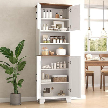 Farmhouse Bathroom Storage Cabinet, 67.9" Tall Freestanding Cabinet with 7 Adjustable Shelves & Barn Doors, Multipurpose Pantry Cupboard for Kitchen, Bathroom, Living Room, Dining Room