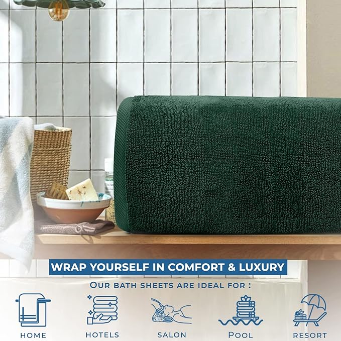 DAN RIVER Pack of 1 Bath Sheet 40x80 Inches, Oversized Bath Towels Extra Large, Organic Cotton Towels for Bathroom - Hunter Green