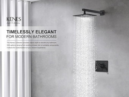 KENES Matte Black Shower Faucet with 10-Inch Shower Head and Handle Set, Square Shower Faucet Set Bathroom Rainfall Shower System Wall Mount, KE-6024B-2 (Shower Valve Included)