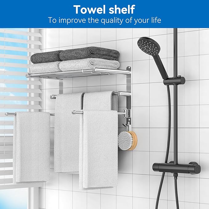 Retractable Towel Rack for Bathroom Stainless Steel Extendable Towel Shelf with 180° Swing Arms Wall-Mounted Towel bar with for Laundry Room (180 Rotating Towel bar)