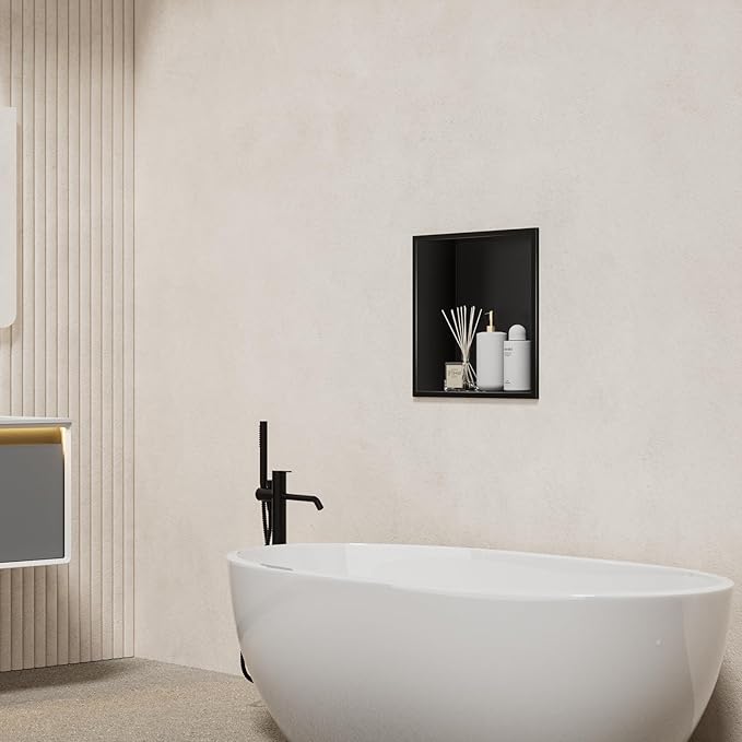 No Tile Needed Shower Niche - 12"x12" Black 304 Stainless Steel Recessed Shelf,Over Mount Installation for Bathroom & Shower Wall,Waterproof