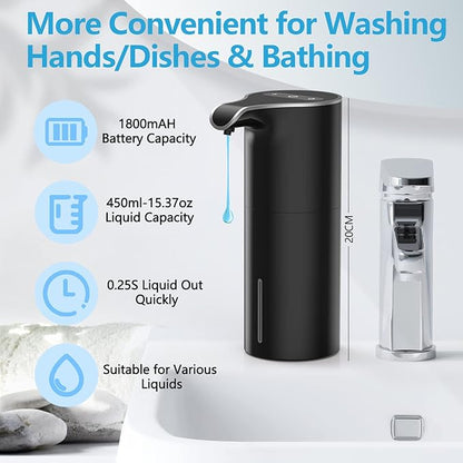 YIKHOM Automatic Liquid Soap Dispenser, Touchless Dish Dispenser, 5 Level Adjustable Sensor Dispenser, 15.37 oz/450mL Hand Soap Dispenser, USB C Rechargeable for Bathroom Kitchen