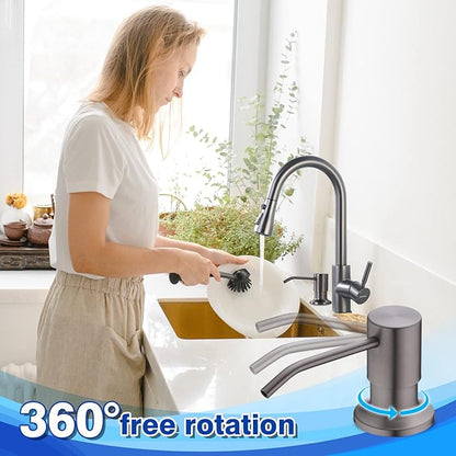 WEWE in Counter Soap Dispenser for Sink, Kitchen Faucet Soap Dispenser Kitchen Sink Matte Gray Black Stainless Steel Under Counter for Dish Detergent Liquid Sink