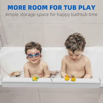 Splash Guard for Bathtub, 3.8" x 3.6" Silicone Bath Tub Splash Guard with 6 Suction Cups, Bathtub SplashGuard Play Shelf Area for Kids with 3°Drainage Slope for Faster Drying - 2 Packs White