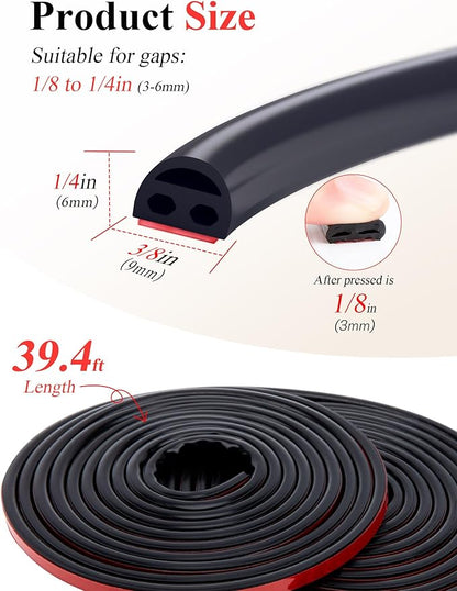 Silicone Seal - 39ft Door & Window Seal, Soundproofing, Abrasion Resistant (Black)