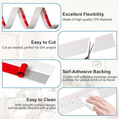 2Inch (W) x 20FT(L) Door Weather Stripping, Door Draft Stopper Silicone Seal Strip, Draft Seal Tape for Doors Windows and Shower Glass Gap