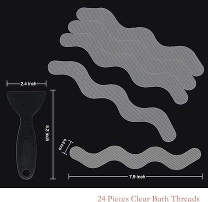 Anti Slip Shower Stickers, Adhesive Decals Safety Strips Scraper for Bath Tub, Shower, Stairs, 24 Pieces (Gray)