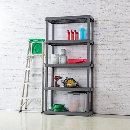 Sterilite 4-Pack 5 Shelf Unit, Heavy-Duty Shelving Storage Rack for Home and Garage, Gray - Multipurpose Plastic Organizer Shelves for Smart Organization