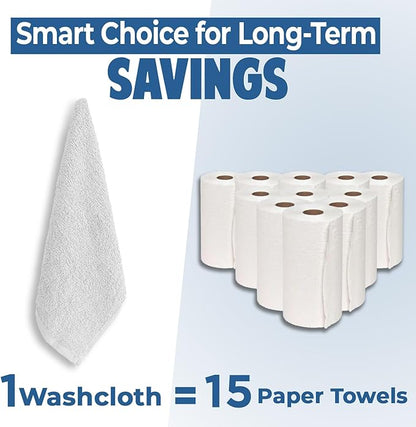 DAN RIVER 12 Pack Wash Cloths for Showering [12x12] - 100% Cotton Washcloths Premium Quality Flannel Face Cloths for Bathroom, Highly Absorbent and Soft Feel Wash Clothes, White