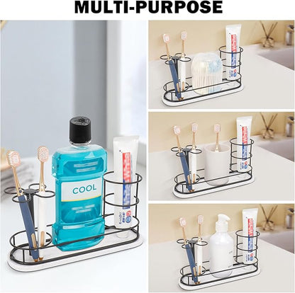 HarJue Toothbrush Holder Stand for Bathroom, Metal Toothbrush Organizer with Marble Base, Toothbrush Storage Collection for Family, Suitable for Home Hotel Countertop Vanity (Large, Matte Black)
