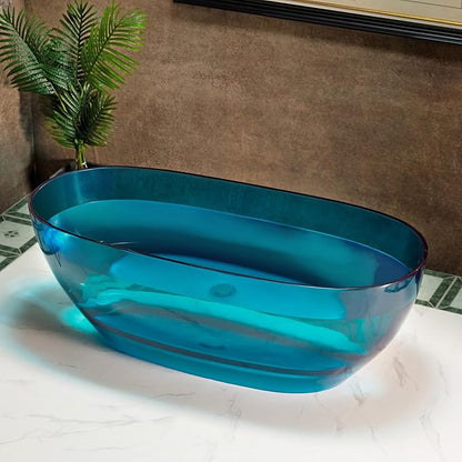 WOODBRIDGE 63" L x 28-3/8" W Transparent Blue Stone Resin Freestanding Soaking Tub with Double Ended Design