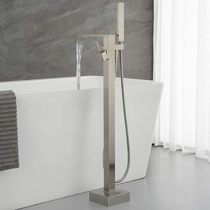 Freestanding Bathtub Faucet Tub Filler Brushed Nickel Floor Mount Faucets Brass Single Handle with Hand Shower