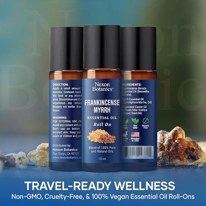 Frankincense & Myrrh Essential Oil Roll-On 10ml - 100% Pure, Natural & Prediluted Oil Blend for Aromatherapy & Skin Care - Nexon Botanics