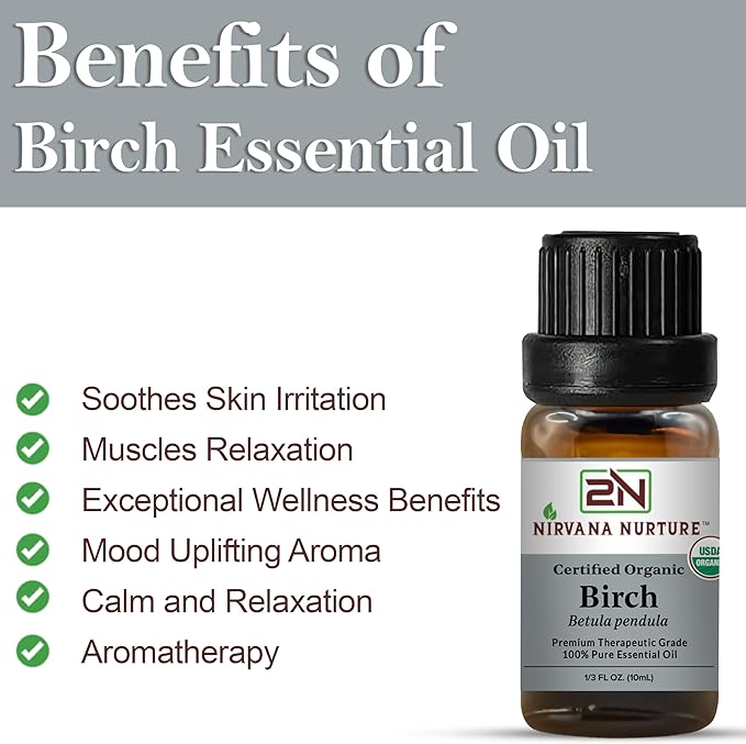 Birch Essential Oil USDA Certified Organic, 100% Pure Natural Premium Grade, Undiluted