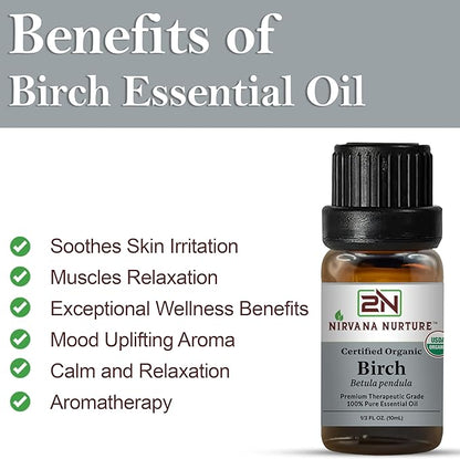 Birch Essential Oil USDA Certified Organic, 100% Pure Natural Premium Grade, Undiluted