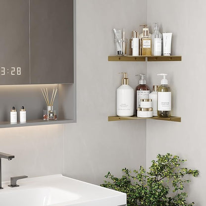 2 Pack Corner Shower Shelves Load Capacity 40 lbs 304 Stainless Steel Shower Corner Shelf Will not Rust 8in Shower Shelf for Inside Shower Brushed Gold Drilling Installation