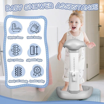Adjustable Baby Bath Stand with Anti-Slip Base, Sturdy Baby Stand Up Shower, Huggable Bear Stand Bath Support for Babies 6 Months & up, Easy to Install | Anti-Pinch & Dumping, Mothers Hands-Free