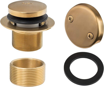 Artiwell Tip-Toe Bathtub Drains Trim Set with Two-Hole Overflow Faceplate, Replacement Bath Drain Trim Kit with 2-Hole Overflow Faceplate and Universal Fine/Coarse Thread (Brushed Gold)