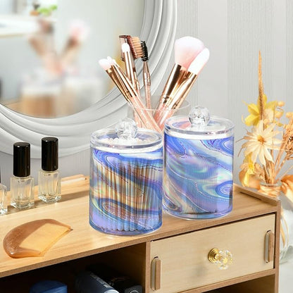 MNSRUU 2 Pack Qtip Holder Organizer Dispenser Liquid Shiny Blue Bathroom Storage Canister Cotton Ball Holder Bathroom Containers for Cotton Swabs/Pads/Floss
